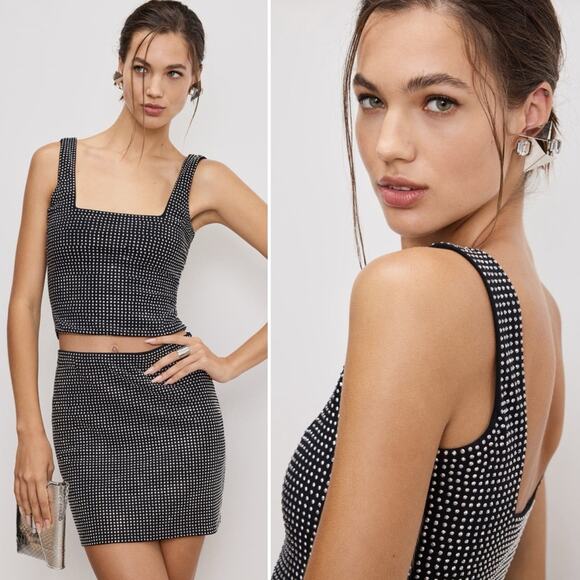 Good American Crystal Embellished Tank Top Square Neck Stretch Black Crystal Sm - Picture 1 of 10